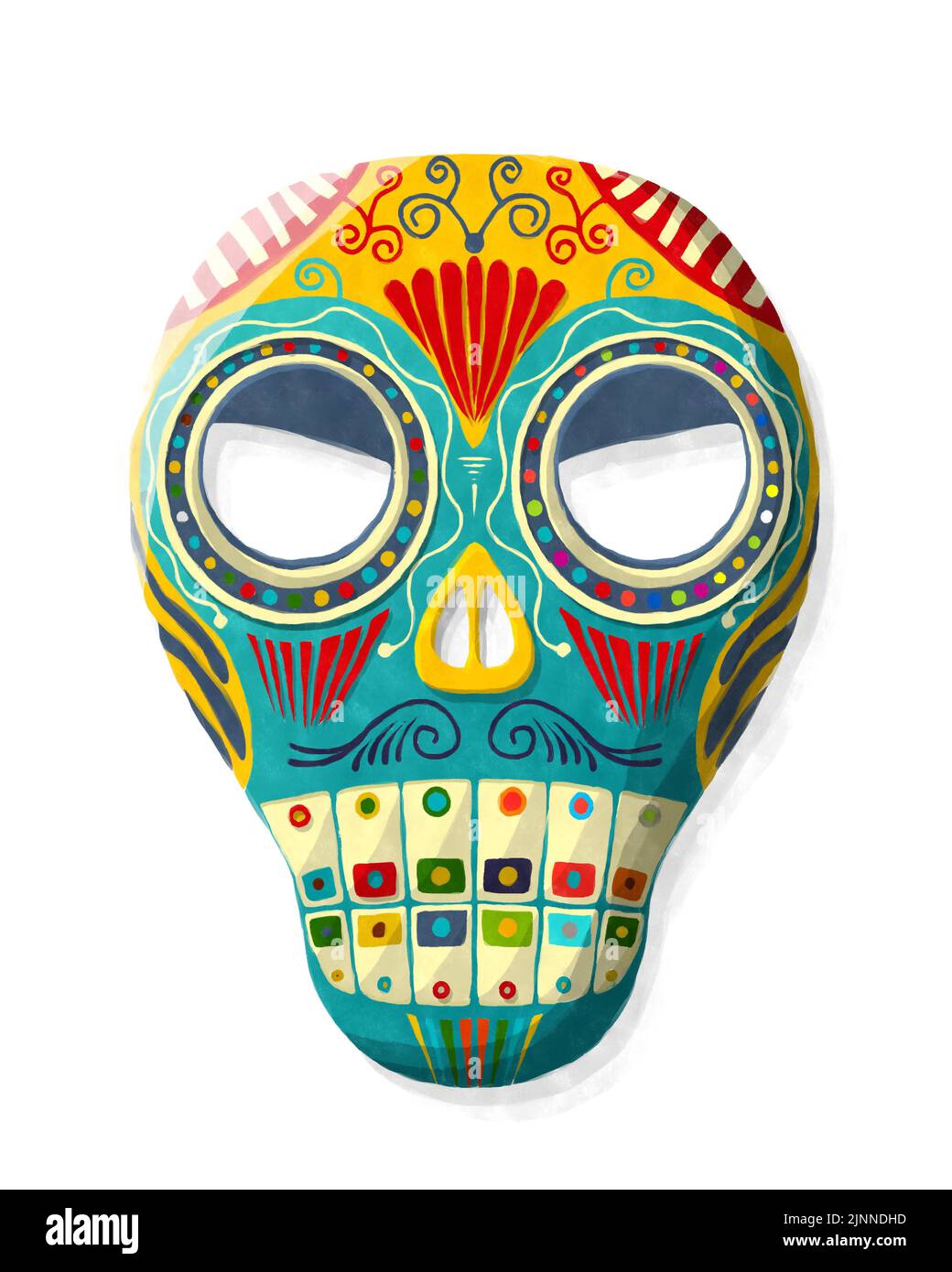 Dia de los Muertos de calaveras de azúcar máscara en estilo de acuarela sobre blanco Foto de stock