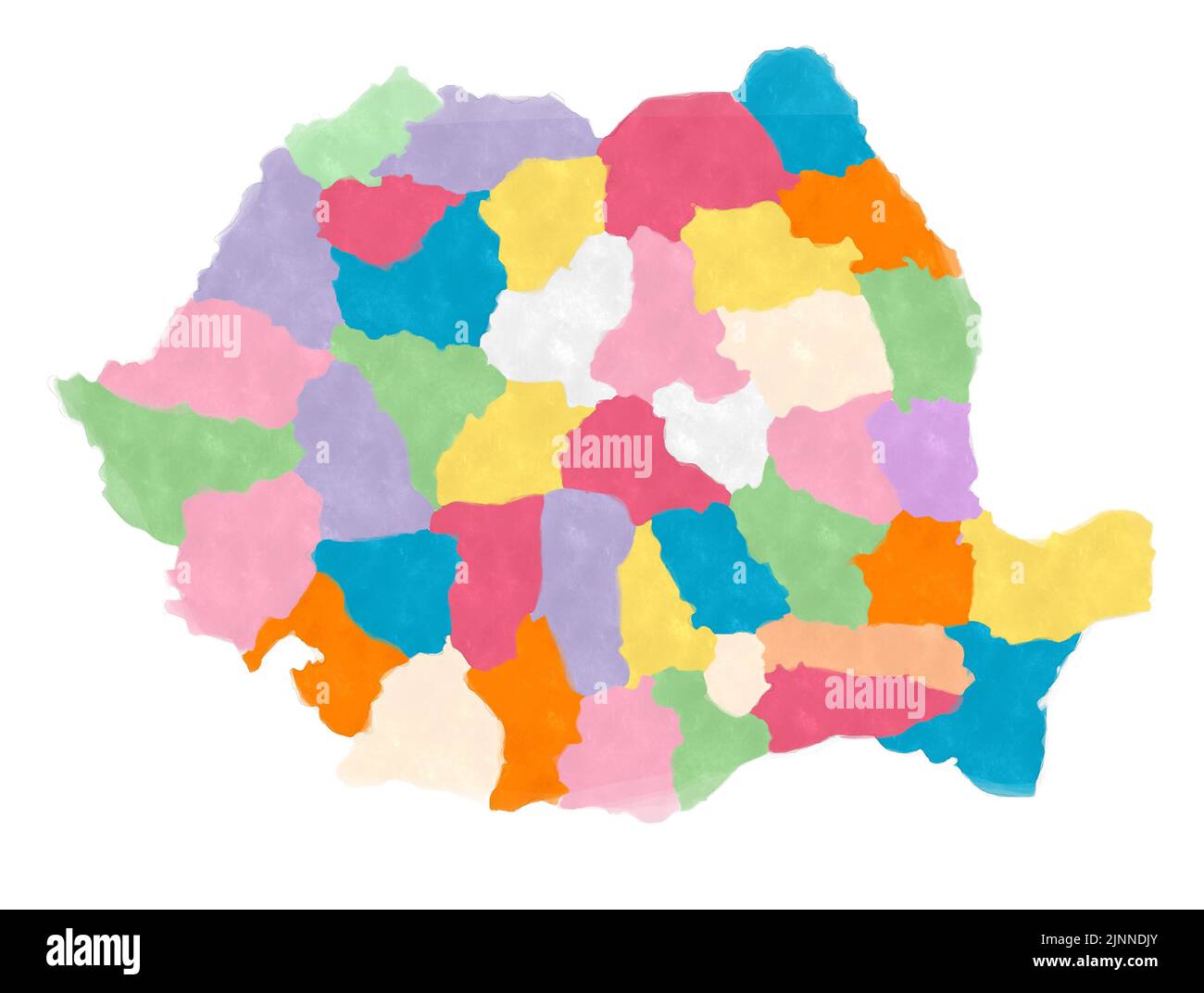 Mapa de Rumanía en acuarelas sobre fondo blanco Foto de stock