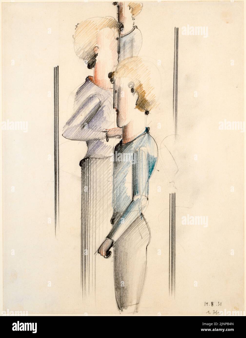 Oskar Schlemmer, tres figuras, dibujo, 1931 Foto de stock