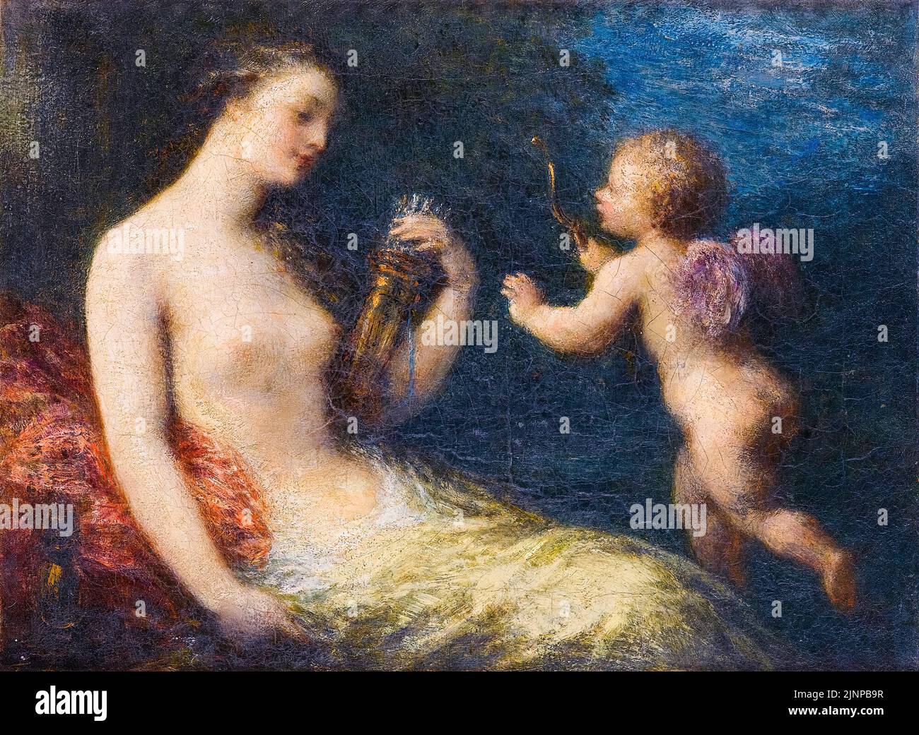 Venus y Cupido, pintura al óleo sobre lienzo por Henri Fantin Latour, 1885 Foto de stock