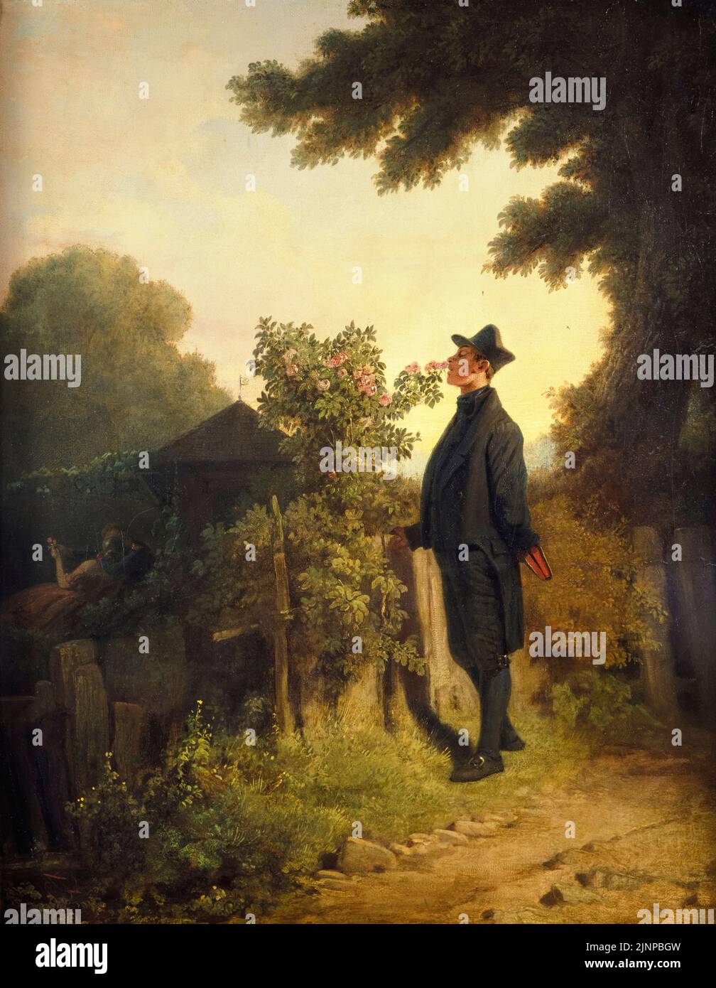 Carl Spitzweg, El amante de las rosas, pintura al óleo sobre lienzo, 1847-1850 Foto de stock