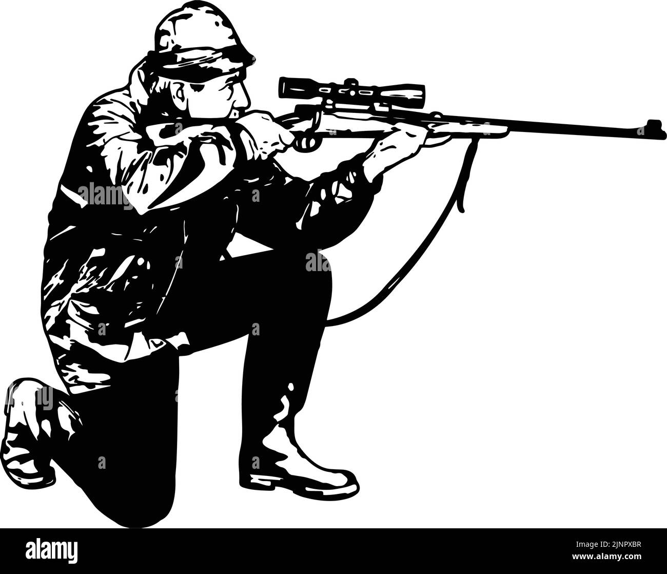 cazador arrodillado y apuntando a un francotirador - croquis - vector Ilustración del Vector