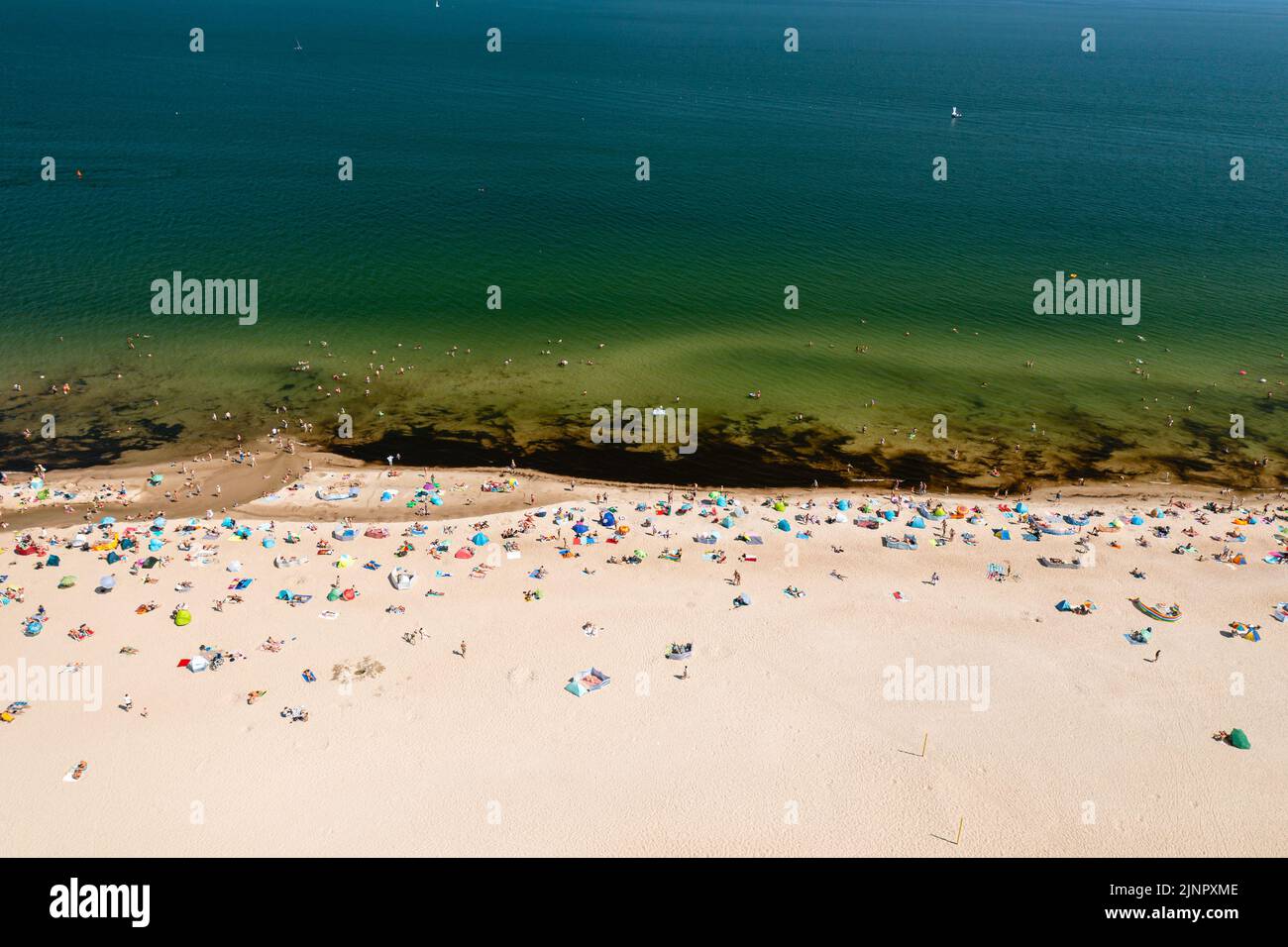 En la costa báltica, gente bañándose en el mar durante el caluroso fin de semana de verano Foto de stock
