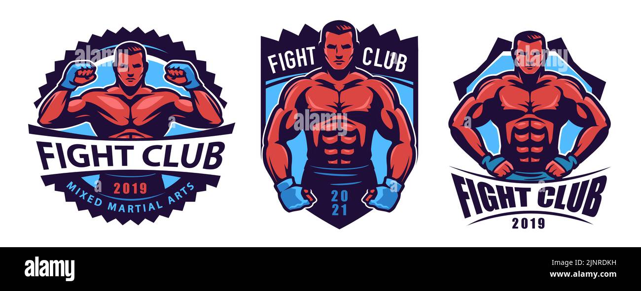 Mascota de caza MMA. Emblema o etiqueta del club de lucha. Deporte artes marciales mixtas concepto. Ilustración vectorial Ilustración del Vector