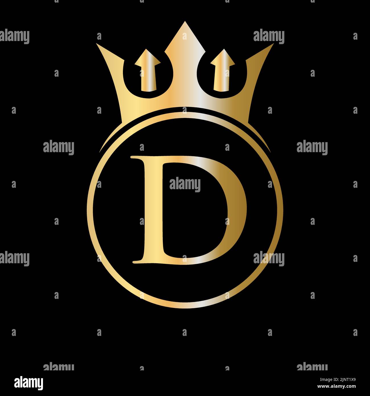 Caligrafía de la letra D con corona en la parte superior Stock