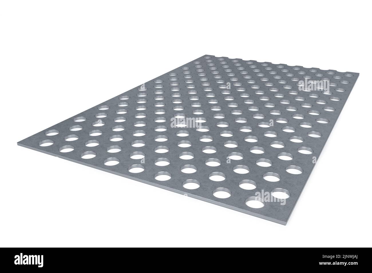 Chapa de acero perforada aislada sobre fondo blanco - renderizado 3D Foto de stock