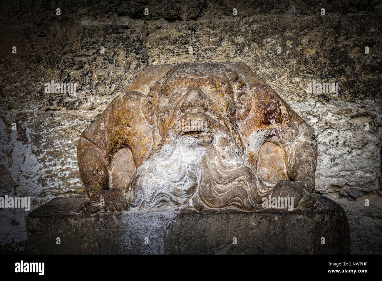 Figura grotesca en exhibición en el Palacio de los Papas - Palacio de los Papas, Aviñón, Vaucluse, Francia. El Centro Histórico de Avignon es un Worl de la UNESCO Foto de stock