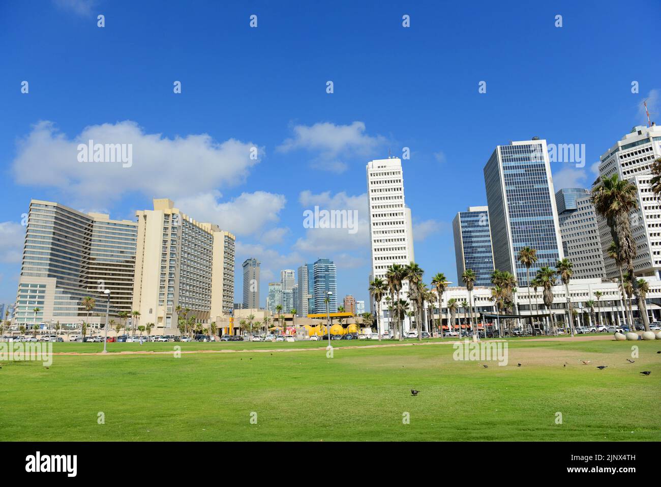 Moderno horizonte a orillas de Tel Aviv, Israel. Foto de stock