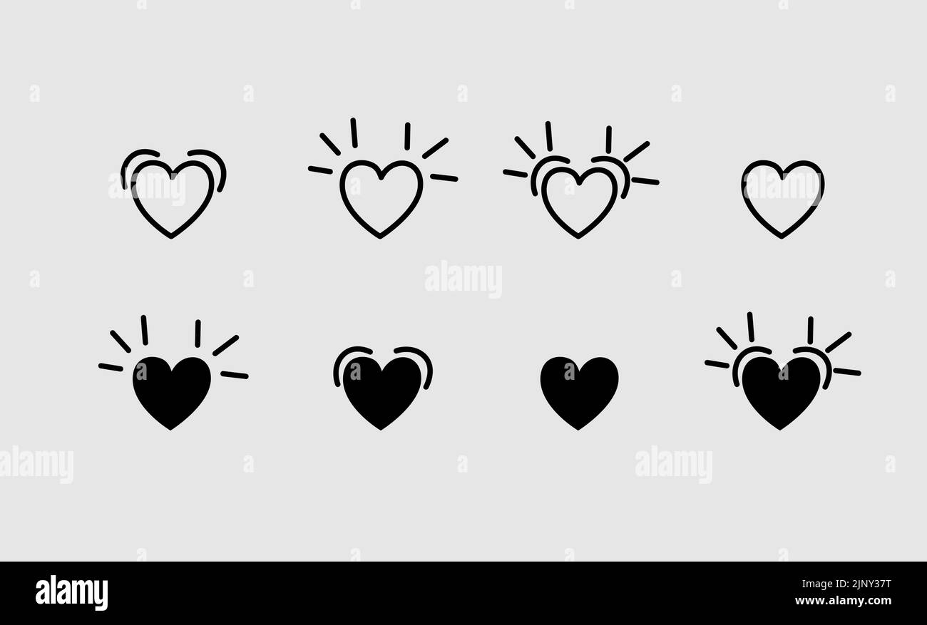 Feliz día de San Valentín. Conjunto de iconos de corazón negro. Signo de amor símbolo plantilla sencilla. Coqueto diseño de líneas. Elemento de decoración. Diseño plano. Ilustración del Vector