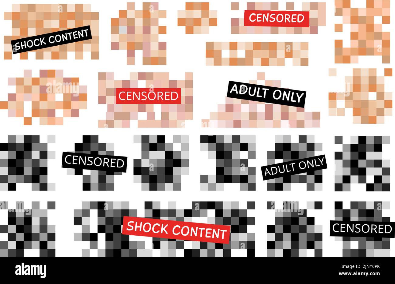 Elementos cuadrados censurados en color negro y beige. Pixel blur (Desenfoque de píxeles): Cuadrado difuminado explícito para contenido sólo para adultos. Decente mosaico digital pixelado para la piel Ilustración del Vector
