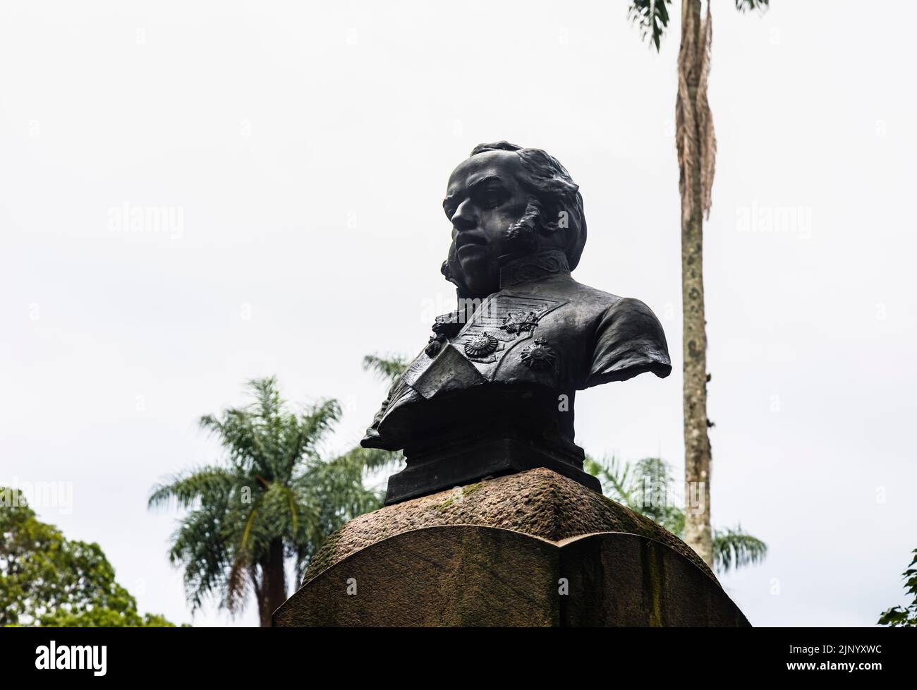 Busto de D Joao VI, fundador del Jardín Botánico (Jardín Botánico), Zona Sur, Río de Janeiro, Brasil Foto de stock