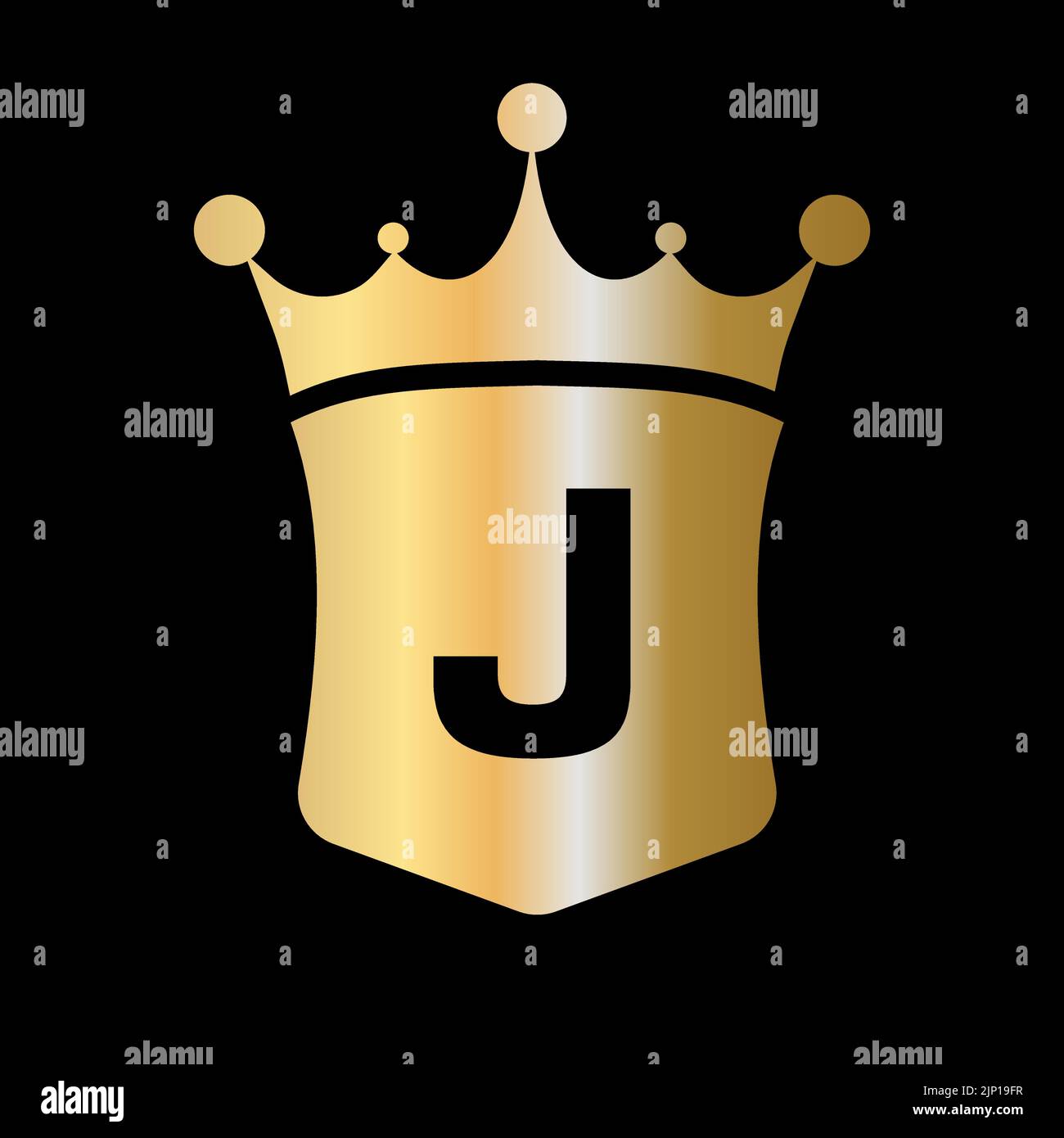 Plantilla vectorial con logotipo de corona y escudo con letra J y símbolo de concepto de lujo Ilustración del Vector