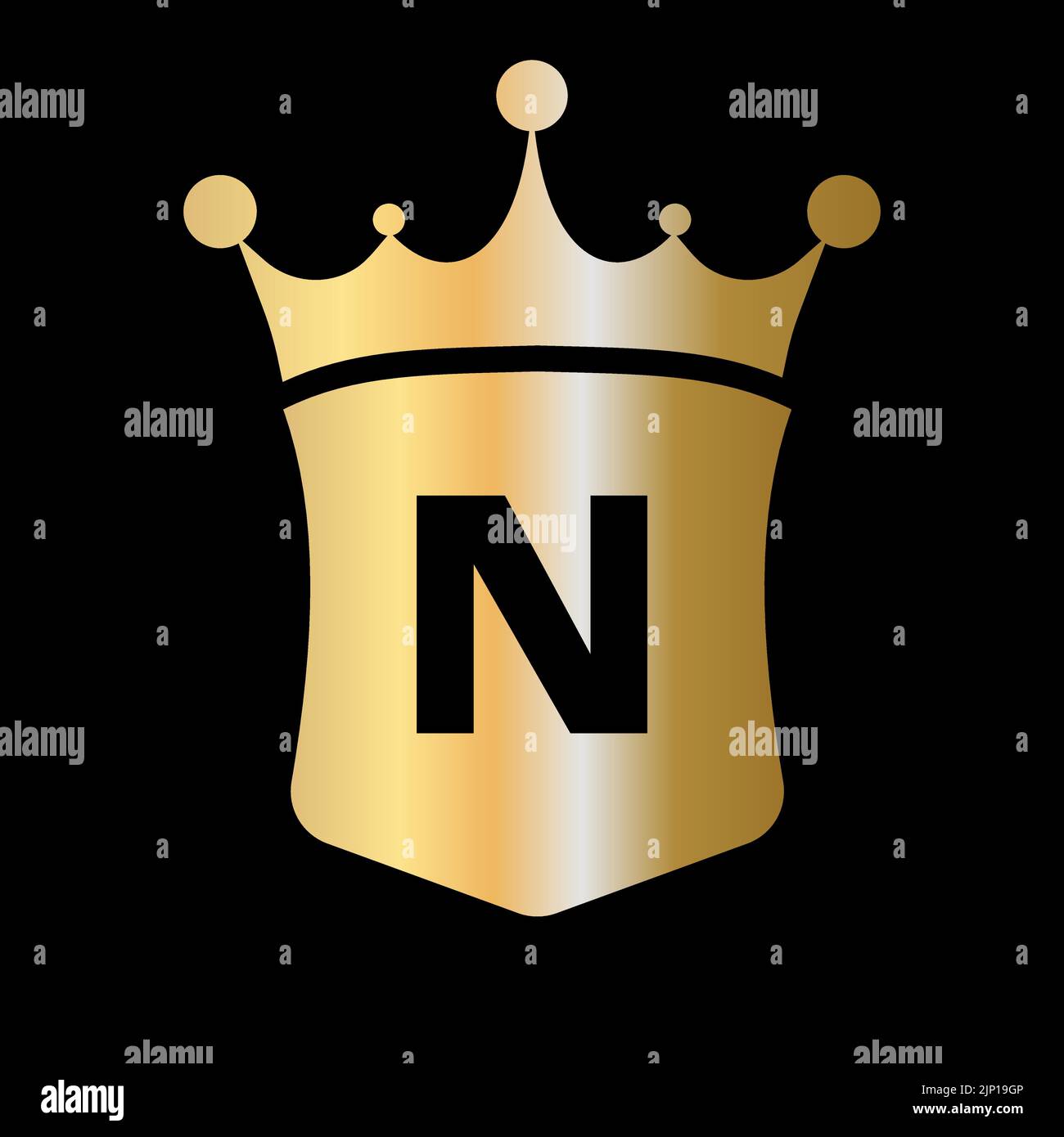 Plantilla vectorial del logotipo de corona y escudo con letra N y símbolo de concepto de lujo Ilustración del Vector
