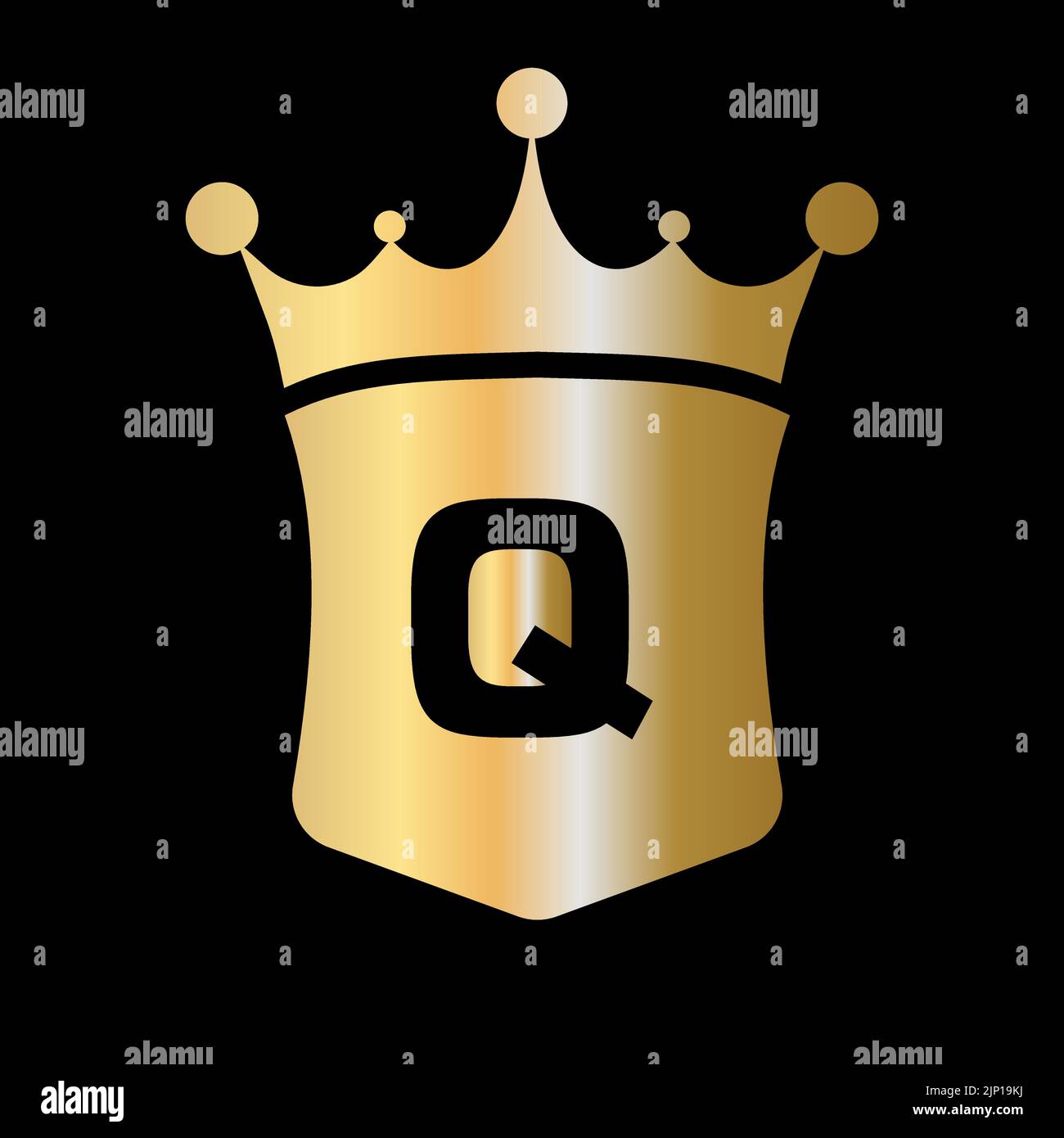 Plantilla vectorial del logotipo de corona y escudo con letra Q y símbolo de concepto de lujo Ilustración del Vector