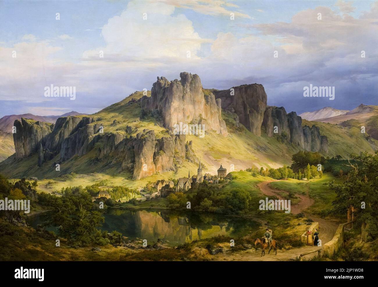 Karl Friedrich Lessing, Paisaje de las montañas Eifel, pintura al óleo sobre lienzo, 1834 Foto de stock