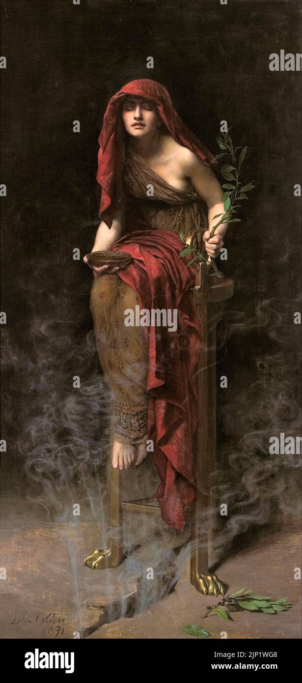 John Collier, Sacerdote de Delfos, pintando al óleo sobre lienzo, 1891 Foto de stock