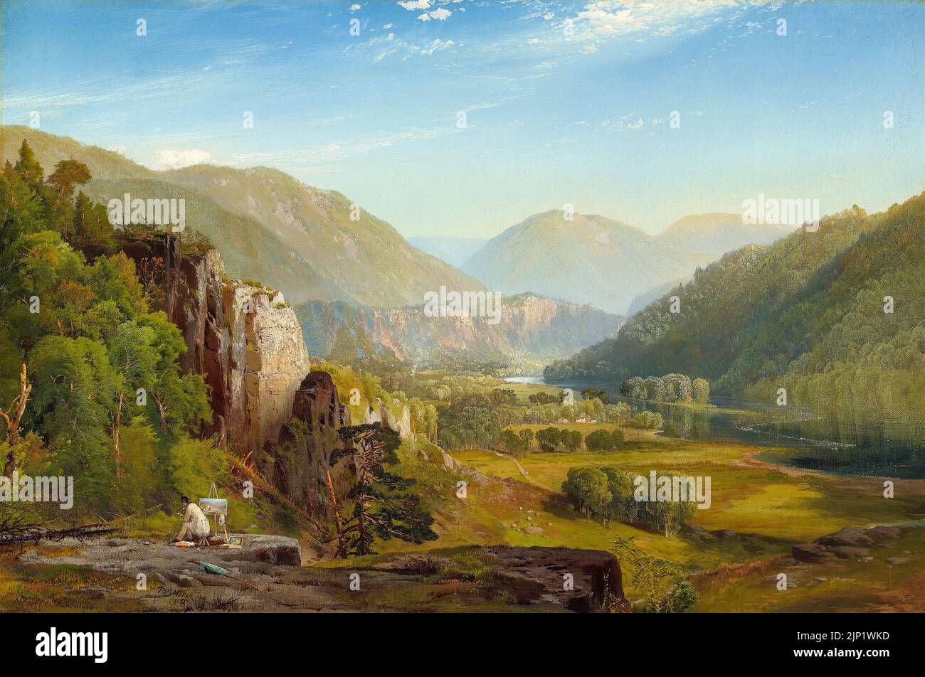 Pintura de paisajes de Thomas Moran, La Juniata, tarde, óleo sobre lienzo, 1864 Foto de stock