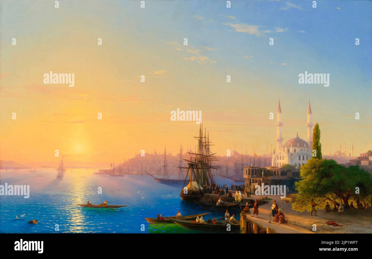 Vista de Constantinopla y el Bósforo, pintura de paisajes al óleo sobre lienzo de Ivan Aivazovsky, 1856 Foto de stock