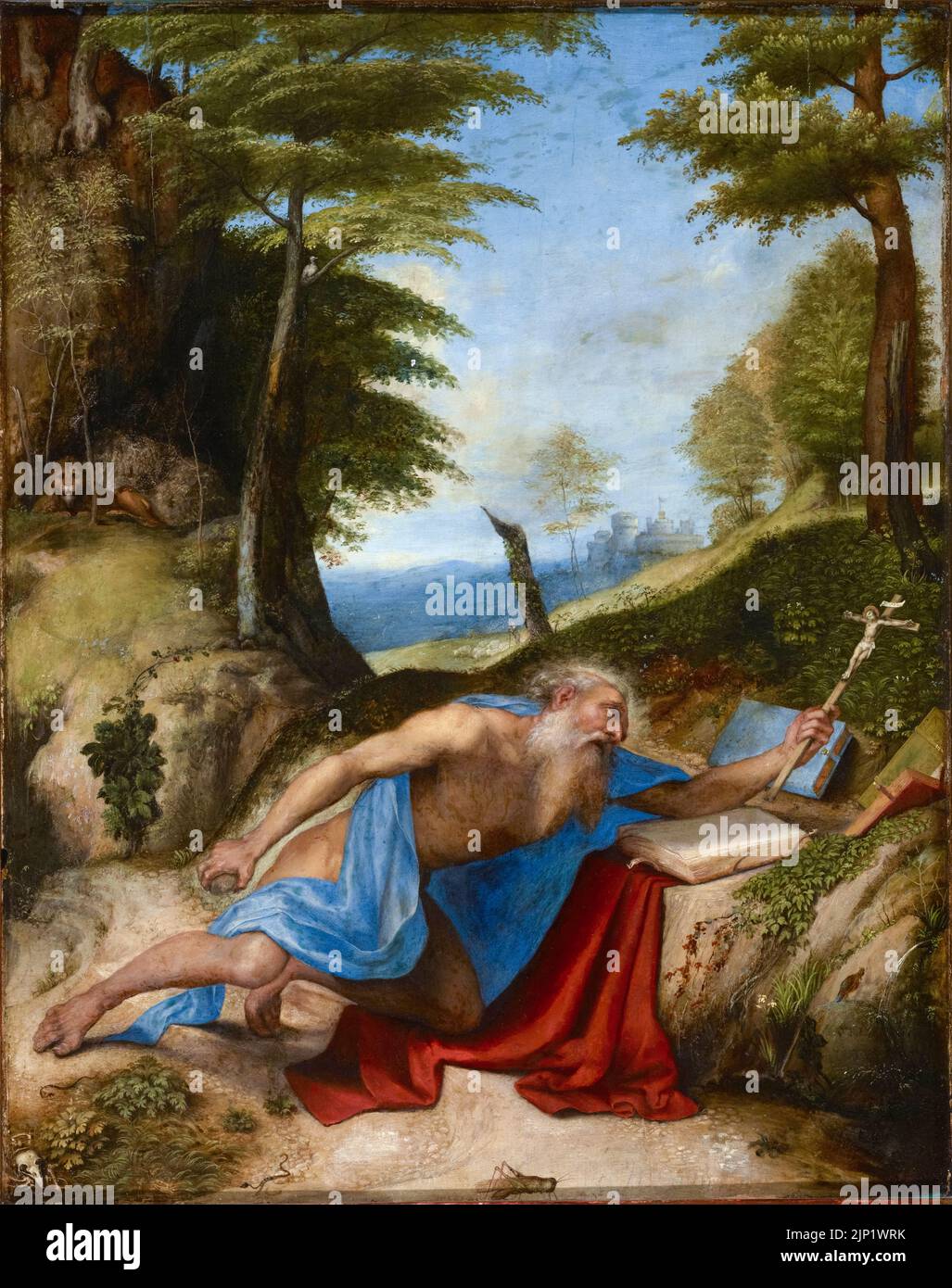 San Jerónimo penitente, pintura al óleo sobre lienzo de Lorenzo Lotto, 1513-1514 Foto de stock