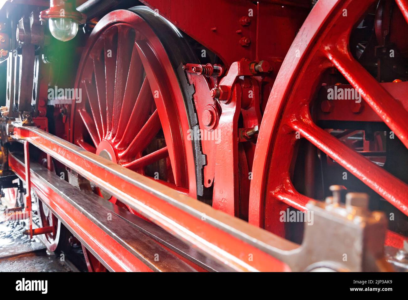 Antigua locomotora de vapor, detalles, rueda, lámpara, Dresde, Geramanía Foto de stock