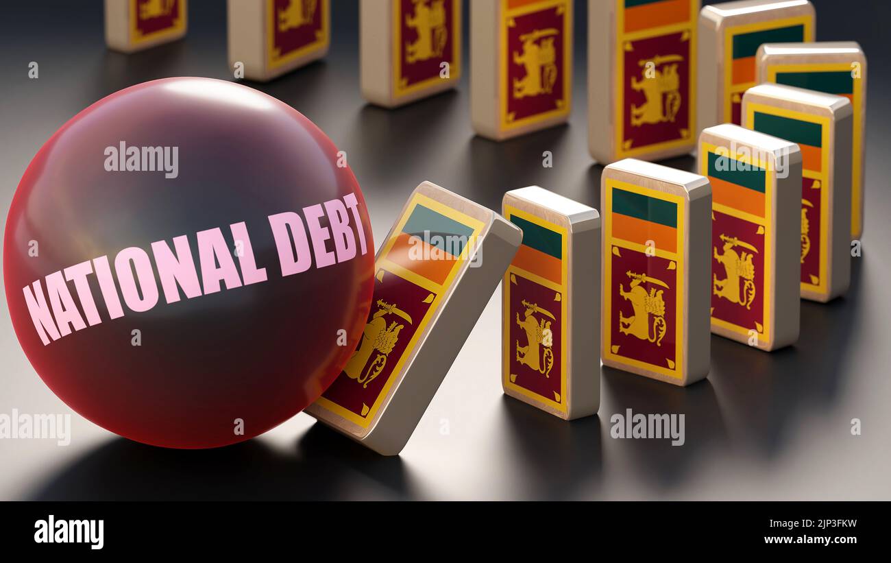 Sri Lanka y la deuda nacional, causando un problema nacional y una economía en declive. La deuda nacional como fuerza impulsora de la posible disminución de Sri Lanka., Foto de stock