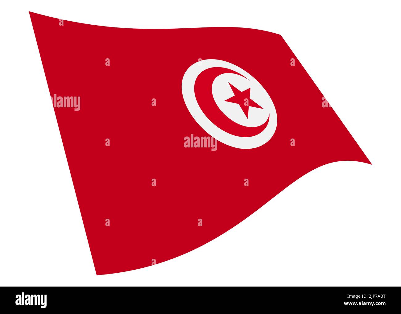 Gráfico de bandera ondulante de Túnez aislado en blanco con ilustración de trazado de recorte 3D Foto de stock