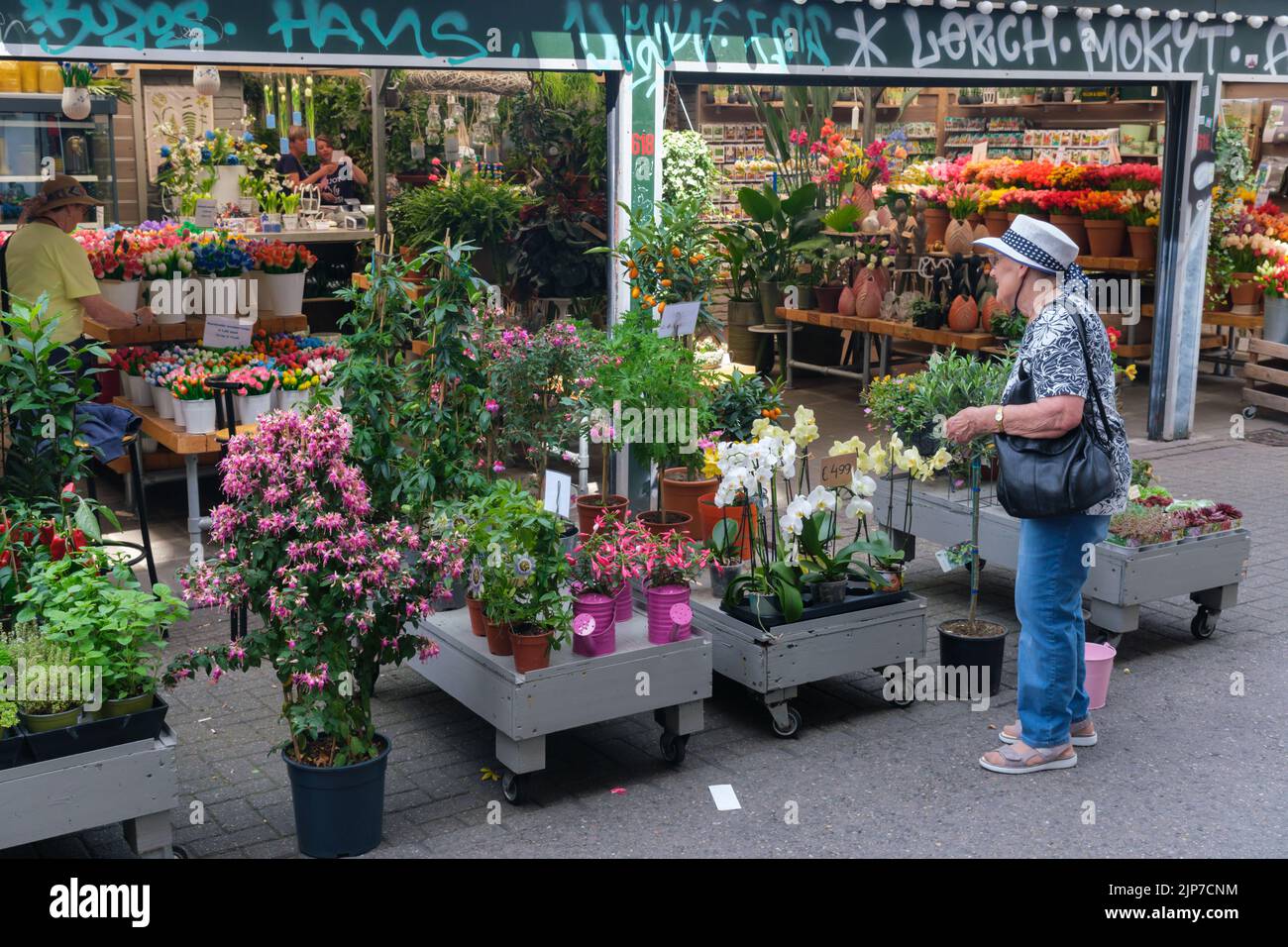 Ámsterdam, Países Bajos - 21 de junio de 2022: El emblemático Mercado flotante de las Flores de Ámsterdam se inauguró en 1862 Foto de stock