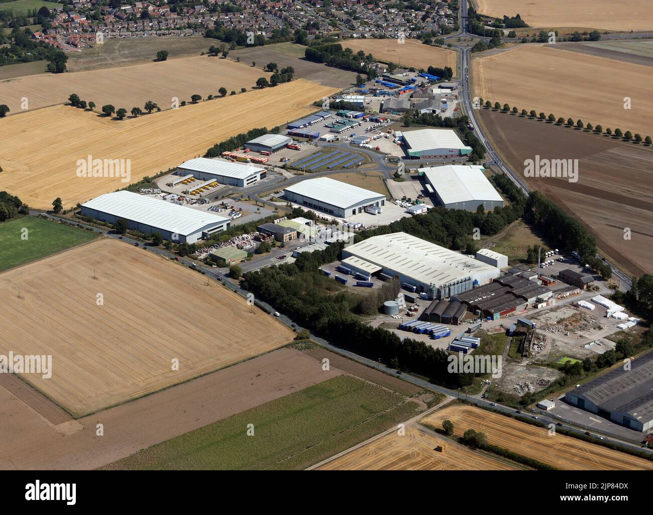 Vista aérea del polígono industrial Ozone Park cerca de Howden, East Yorkshire Foto de stock