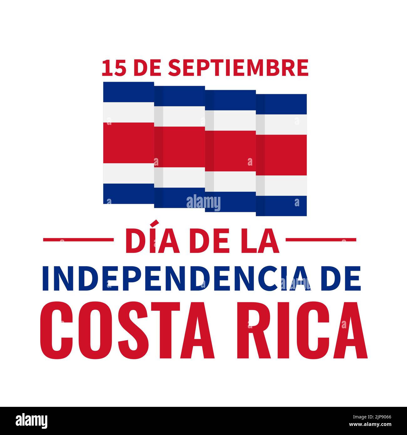 Póster de tipografía en español del Día de la Independencia de Costa Rica. Fiesta nacional el 15