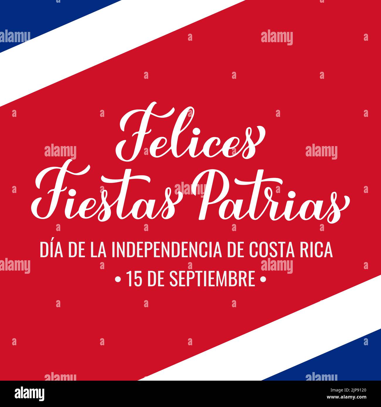 Póster de tipografía en español del Día de la Independencia de Costa Rica. Fiesta nacional el 15