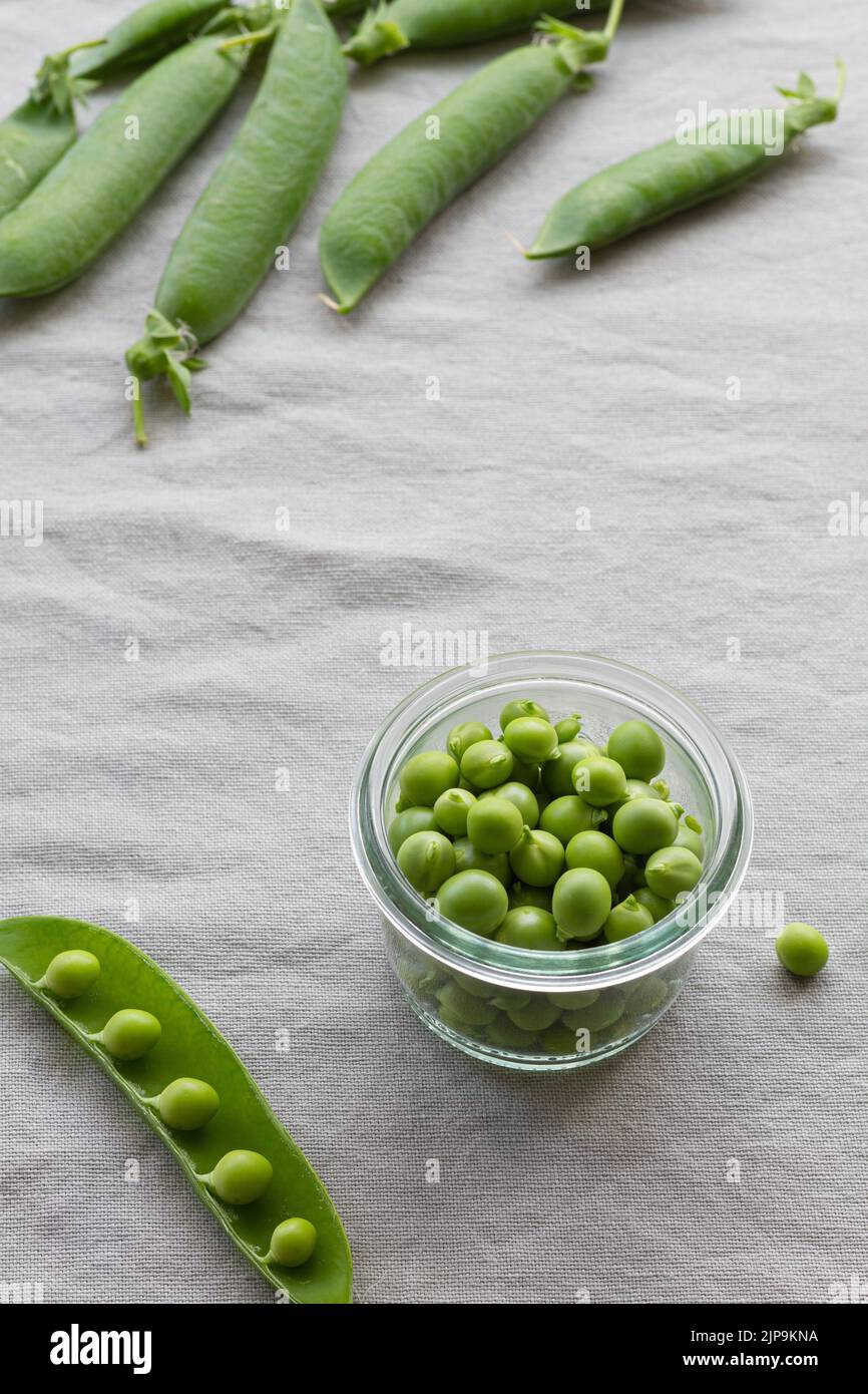 crudo, la familia del guisante, el guisante, cosecha fresca, las radas, familias de guisantes, guisantes, frescos de cosecha Foto de stock