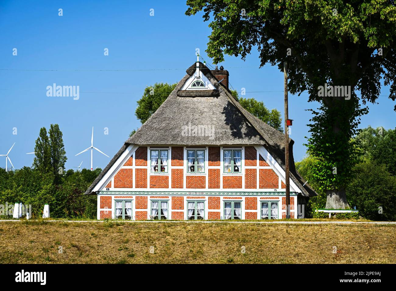 Casa de entramado de madera en Altengamme, Vier- und Marschlande, Hamburgo, Alemania Foto de stock