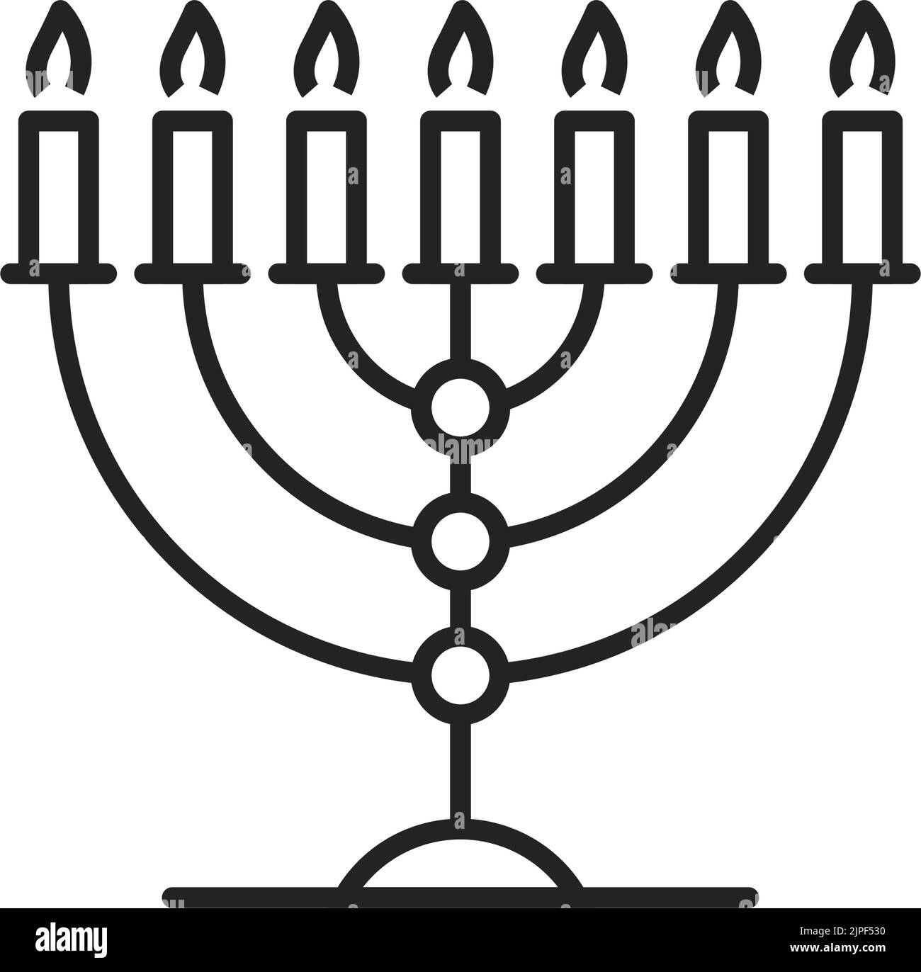 Siete velas Hanukkah Menorah Línea aislada. Candelabro judío vectorial