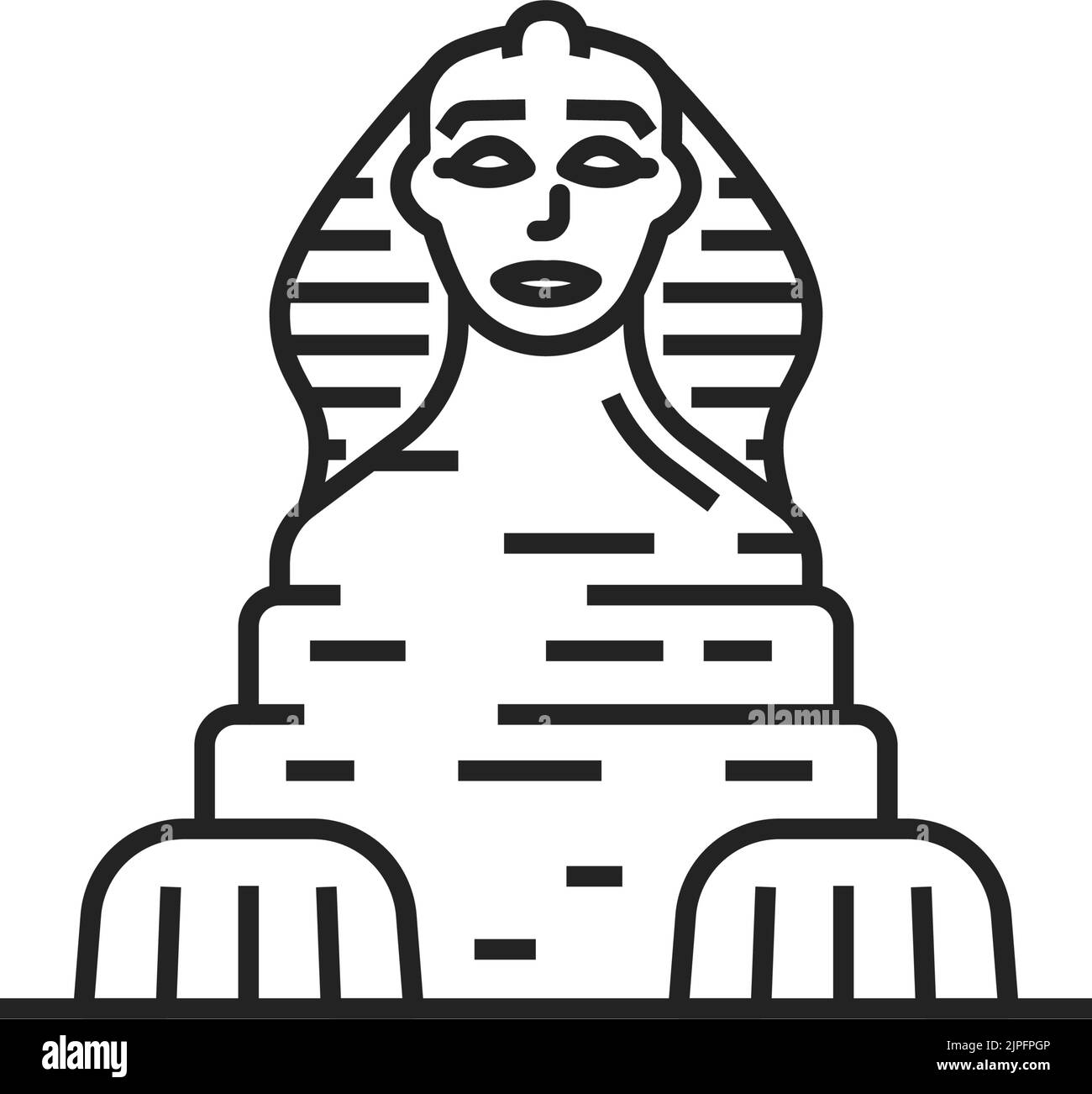 Sphinx contorno vector icono, famoso hito egipcio mundo aislado criatura mítica antiguo símbolo monocromo de Egipto Ilustración del Vector