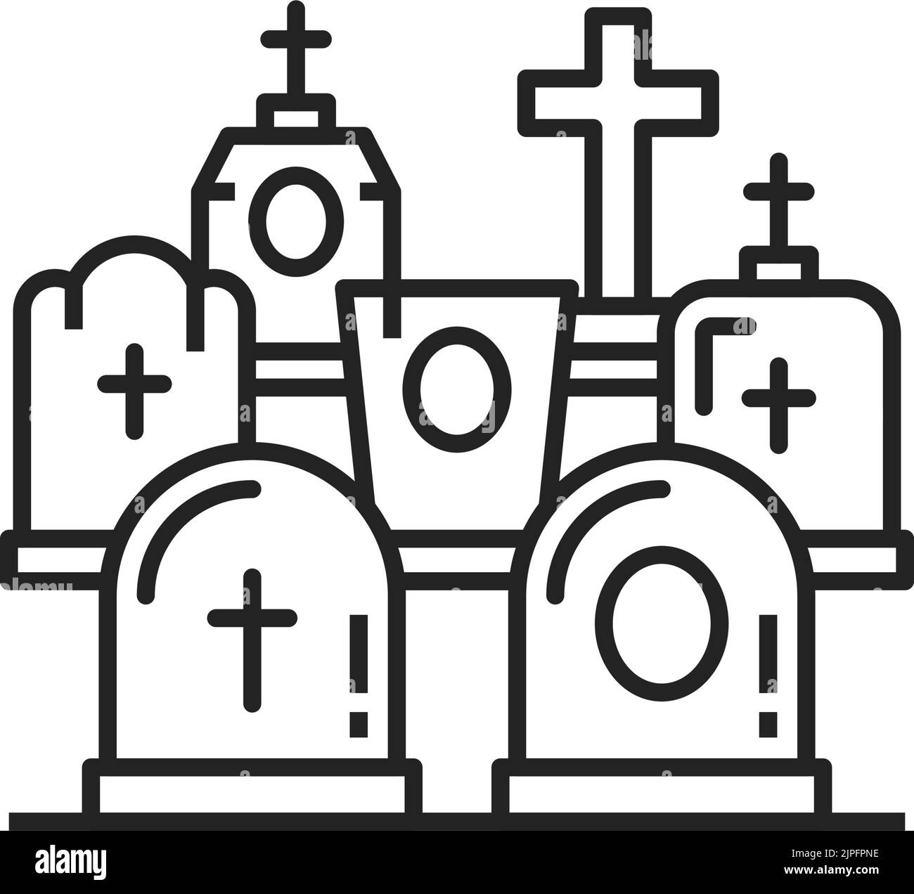 Cementerio con descanso en piedras de paz, cruces y lápidas aisladas