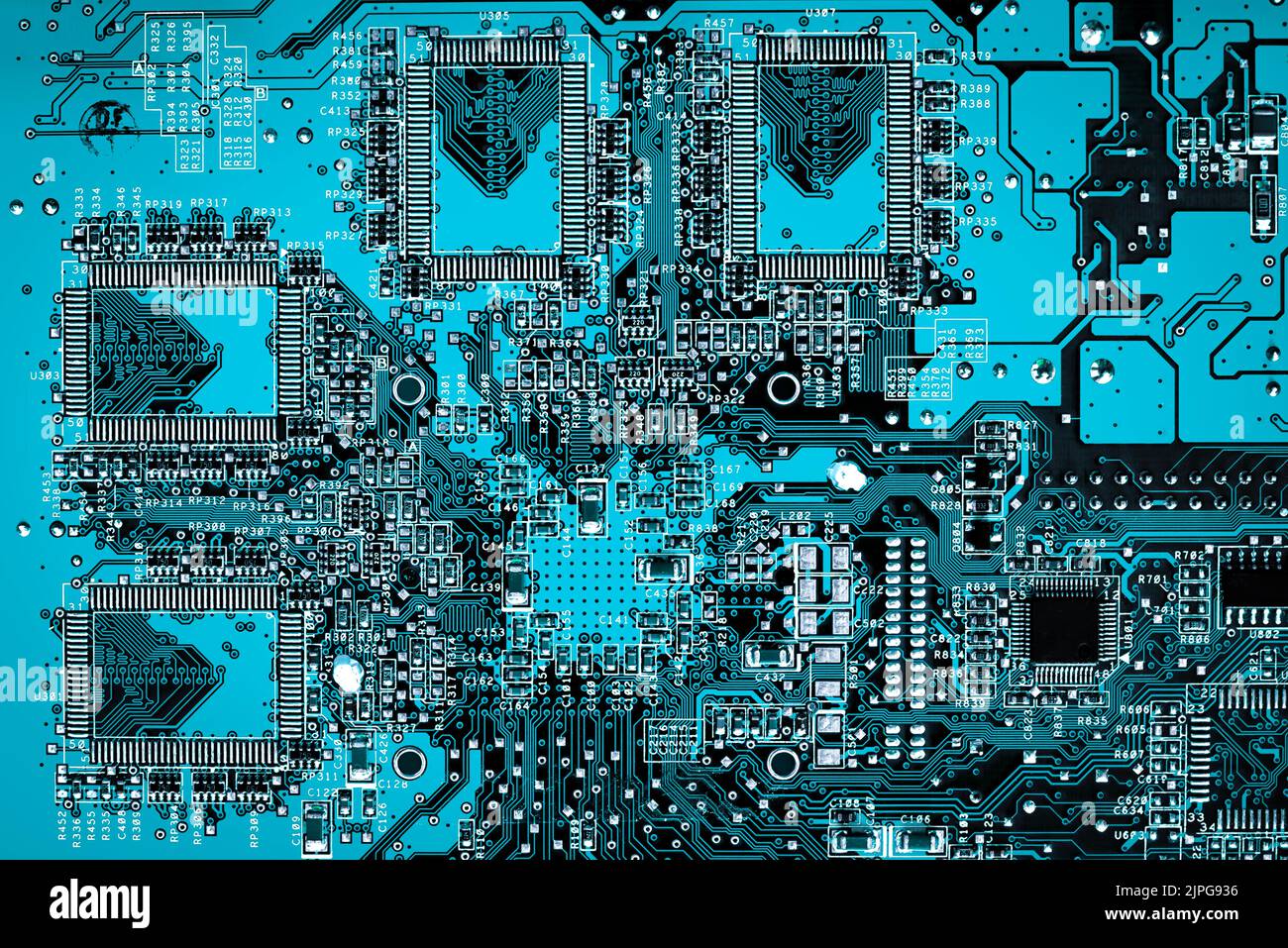 placa de circuito impreso azul, vista superior Foto de stock