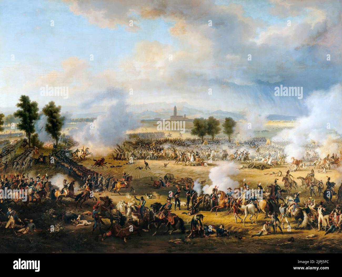 En 1800, Bonaparte tomó el ejército francés a través de los Alpes, derrotando finalmente a los austriacos en Marengo. Por Louis-François, Barón Lejeune Foto de stock