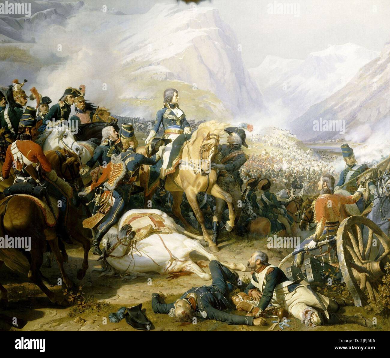 Bonaparte derrotando a los austriacos en la Batalla de Rivoli en 1797, por Henri Félix Emmanuel Philipppoteaux Foto de stock