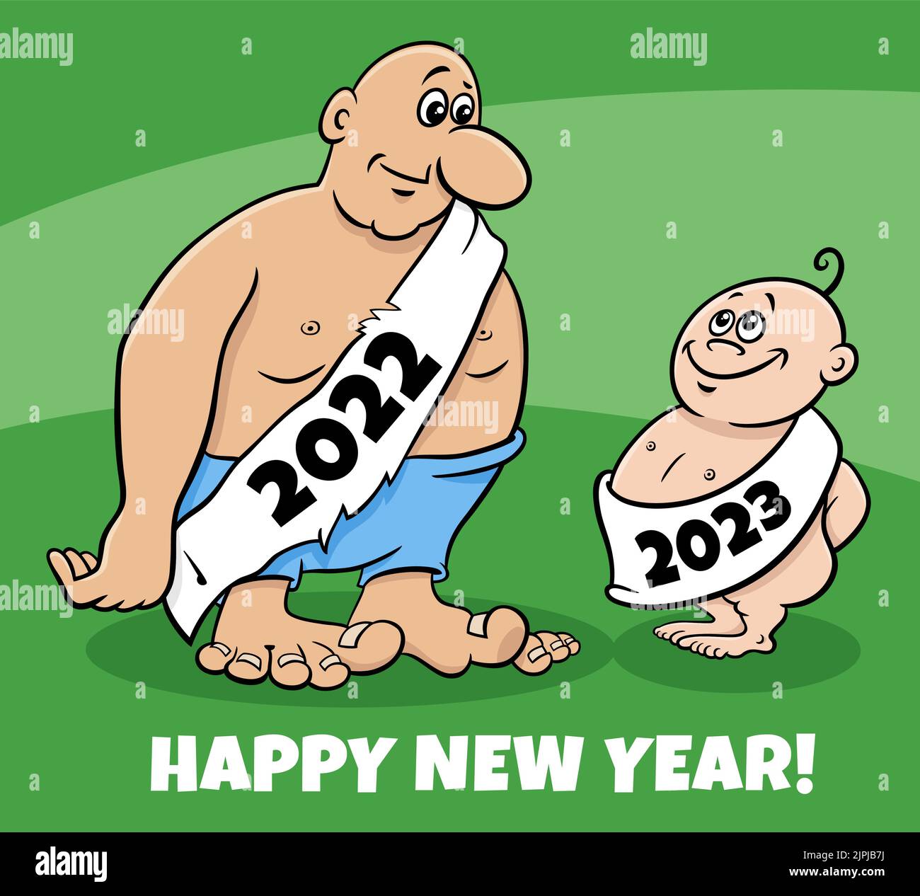 Tarjeta de felicitación ilustración de dibujos animados con el año