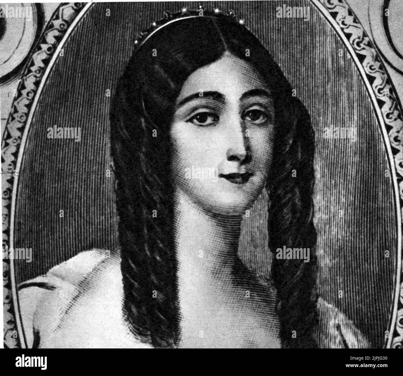 1845 , FRANCIA : ALFONSINE PLESSIS ( grabado del retrato original del pintor francés Viénot ), nacido el día 15 de enero de 1824 en Nonant , muerto el 3 de febrero de 1847. El VERDADERO FEMME aux CAMELIAS Marguerite Gauthier ixpied por EL escritor francés ALEXANDRE DUMAS Fils - SIGNORA DELLE CAMELIE - retrato grabado - ritratto - incisione - CORTIGIANA - PROSTITUTA - prostituta ---- Archivio GBB Foto de stock