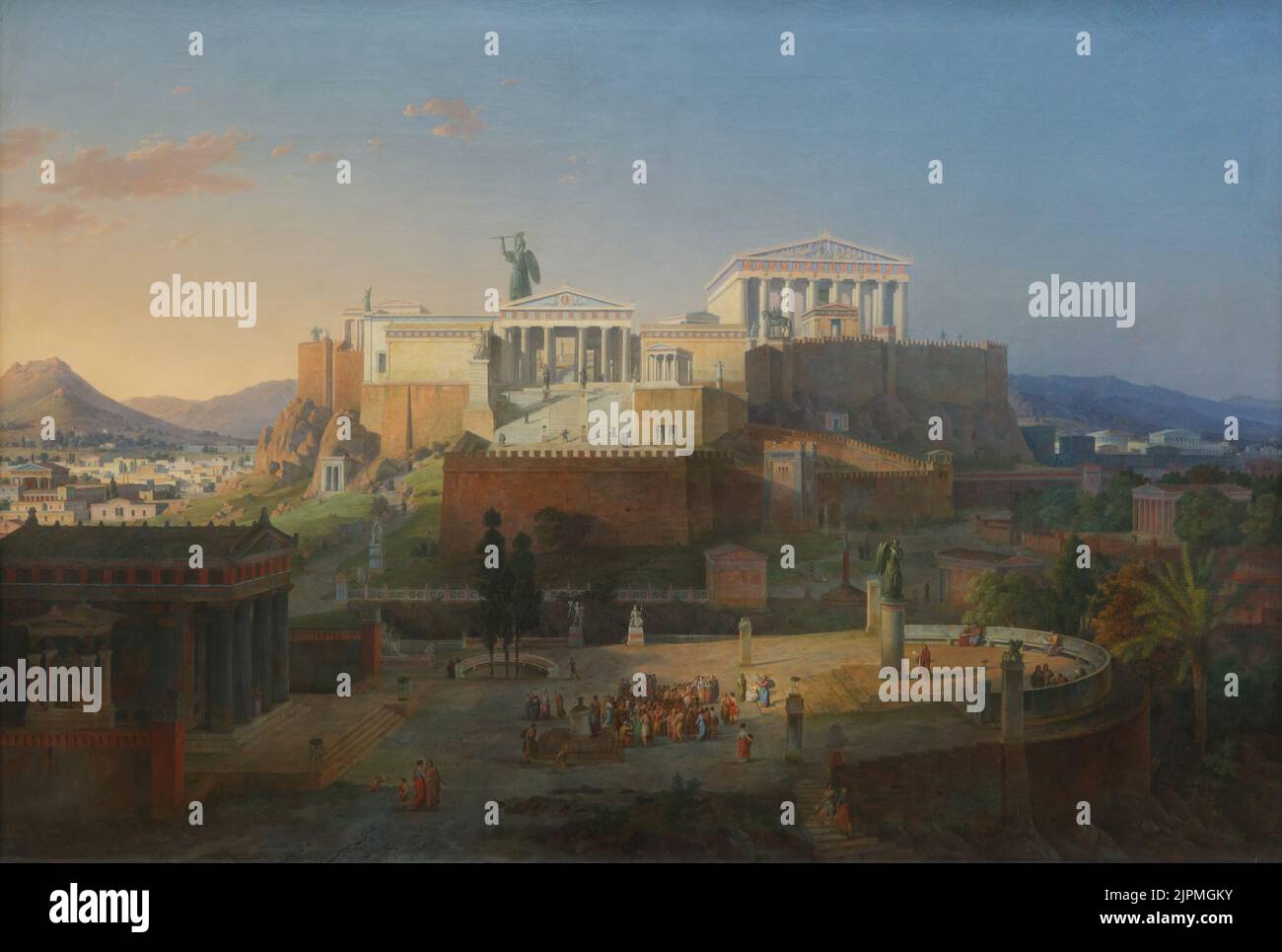 Pintura 'Ideal view of the Acropolis and the Areopagus in Athens' del arquitecto y pintor alemán Leo von Klenze (1846) en exhibición en el Sсhасkgаlеriе (Sаmmlung Sсhасk) en Мuniсh, Alemania. Foto de stock