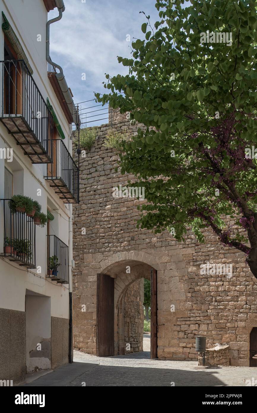 Puerta de entrada a la muralla de Morella, Castellón, Comunidad Valenciana, España, Europa Foto de stock
