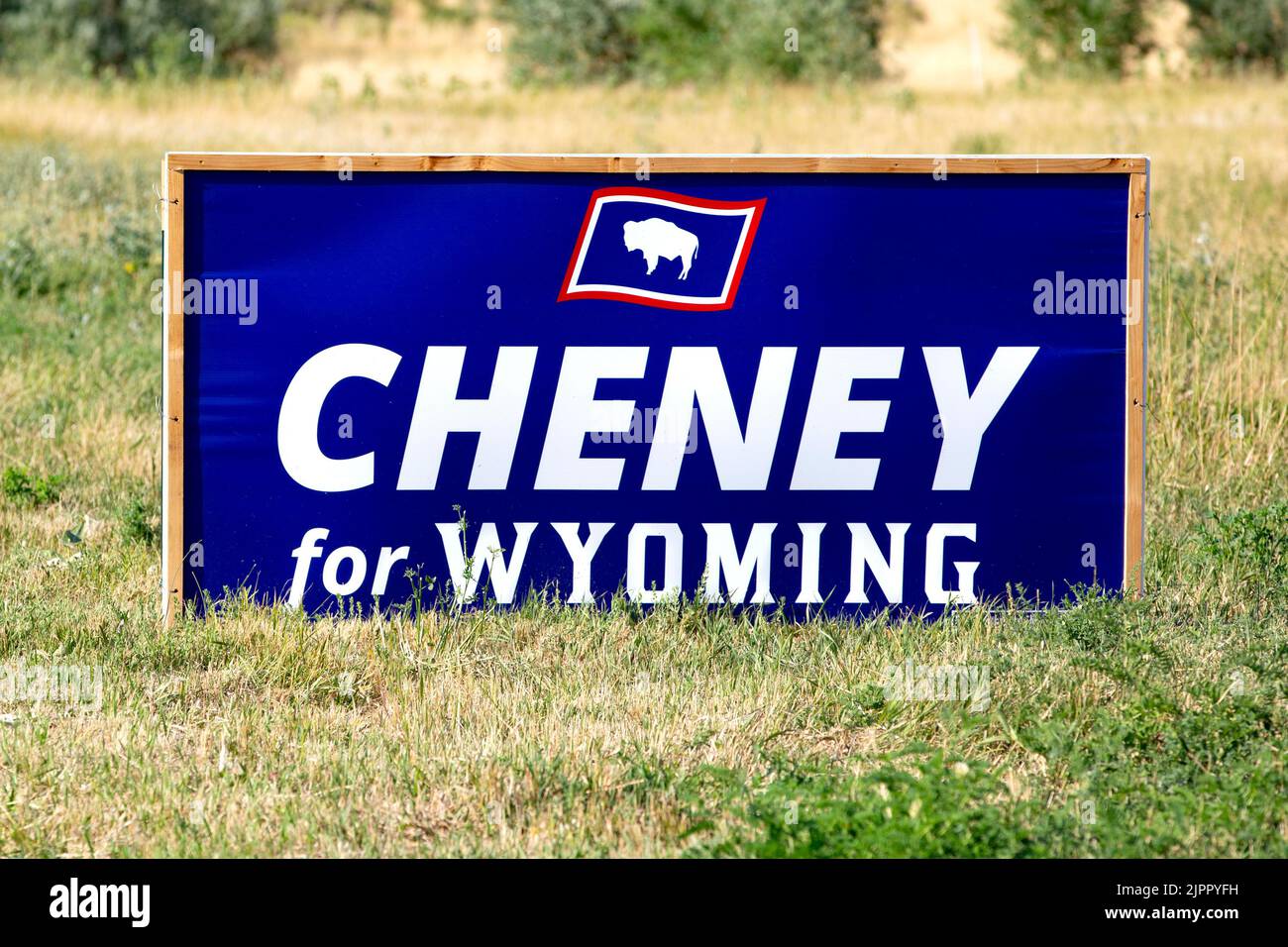 2022 La campaña del Congreso de Wyoming firma para la reelección de Liz Cheney a la Cámara de Representantes de los Estados Unidos Foto de stock