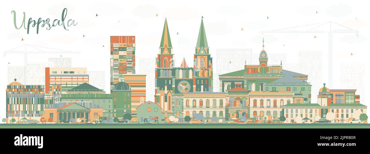 Uppsala Suecia City Skyline con edificios en color. Ilustración de vectores. Paisaje urbano de Uppsala con Monumentos. Ilustración del Vector