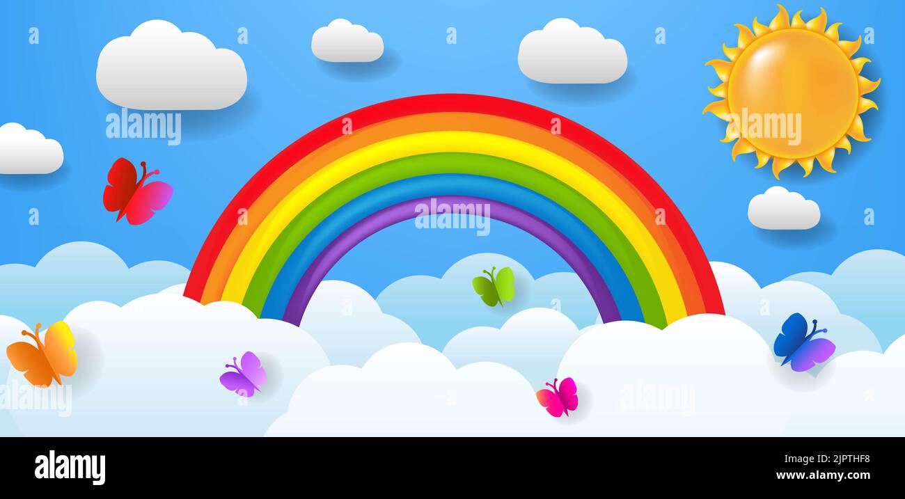 Banner con Nube y Mariposa y Sol y Arco Iris con Malla Gradiente ...