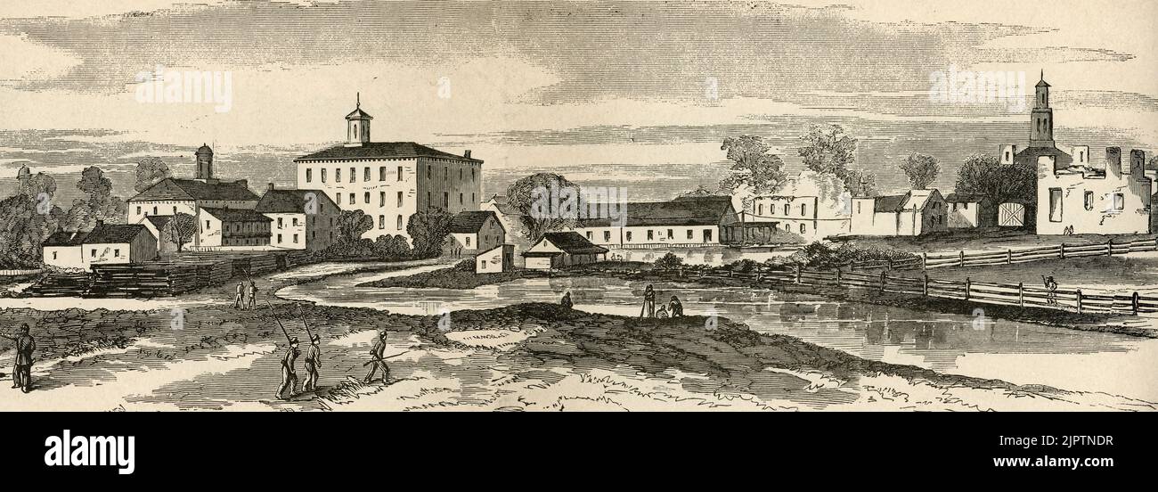 La incursión rebelde en Pennsylvania - Vista general de Chambersburg en 1862 - Guerra Civil Americana Foto de stock