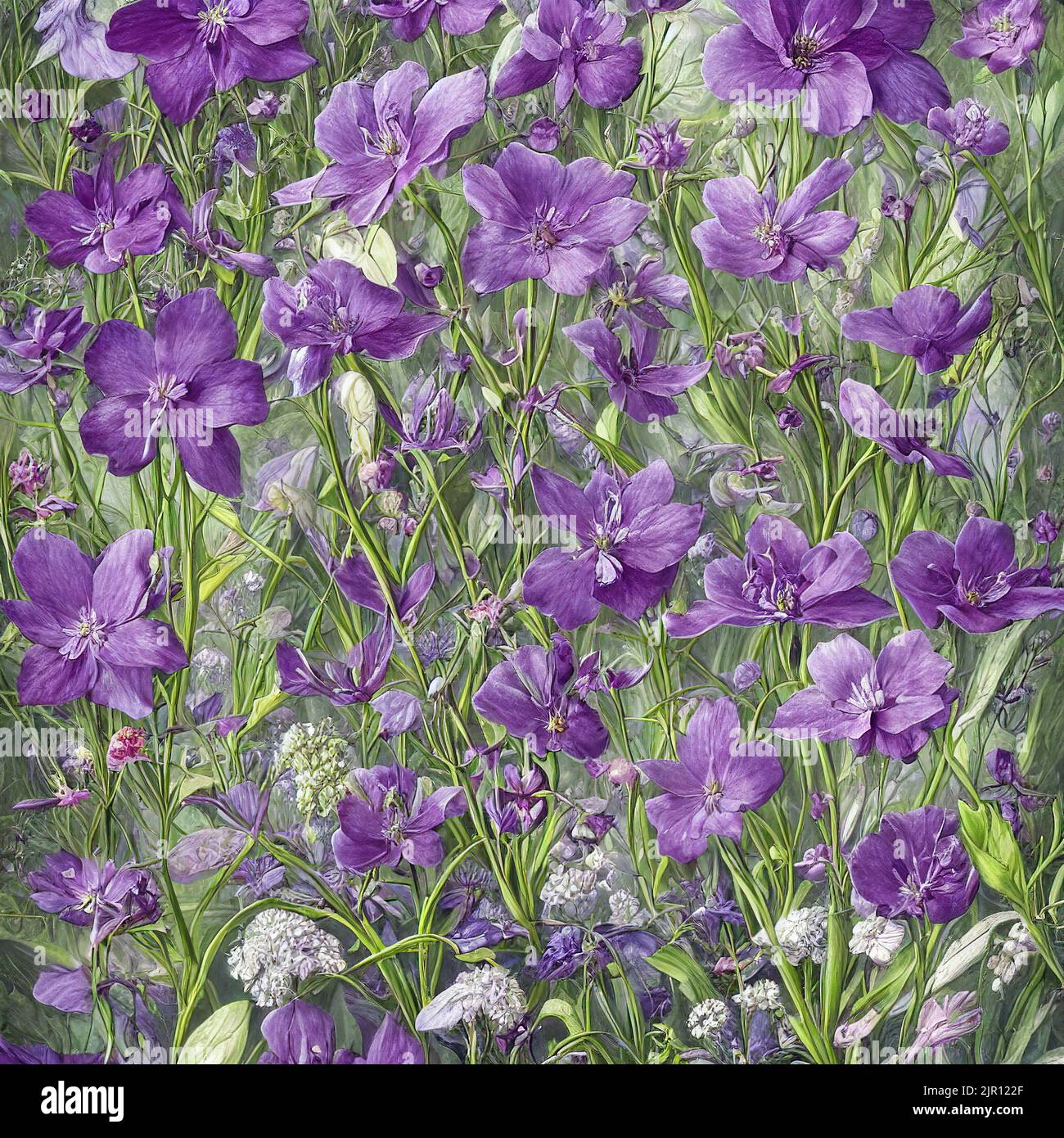 Ilustración de hermoso fondo de flores silvestres violetas Foto de stock