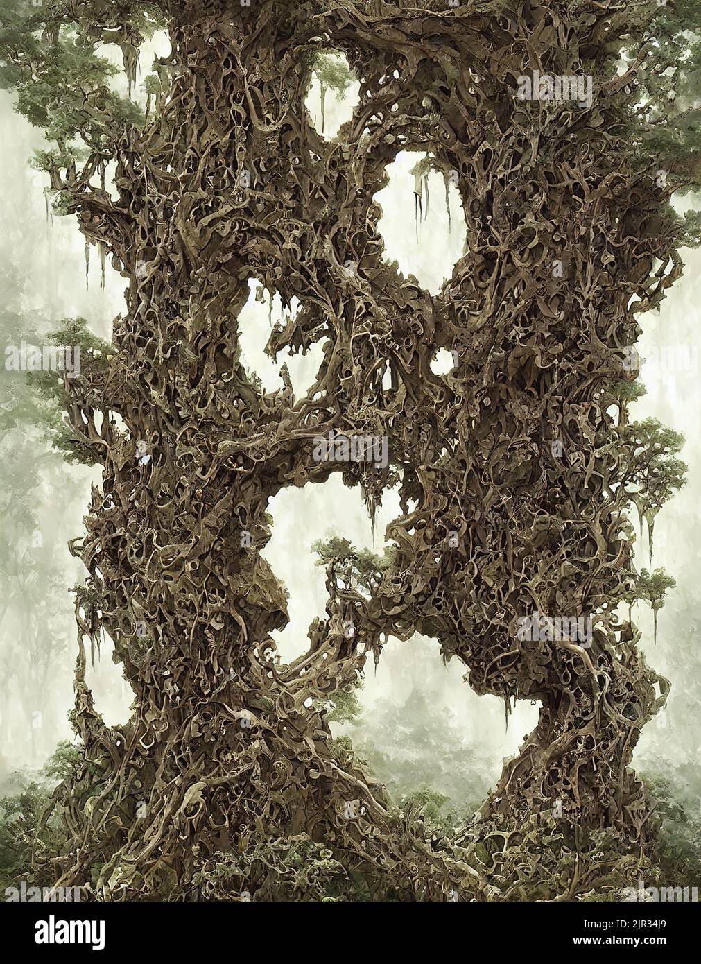 representación en 3d de un árbol de fantasía aterrador con extremidades kinky Foto de stock