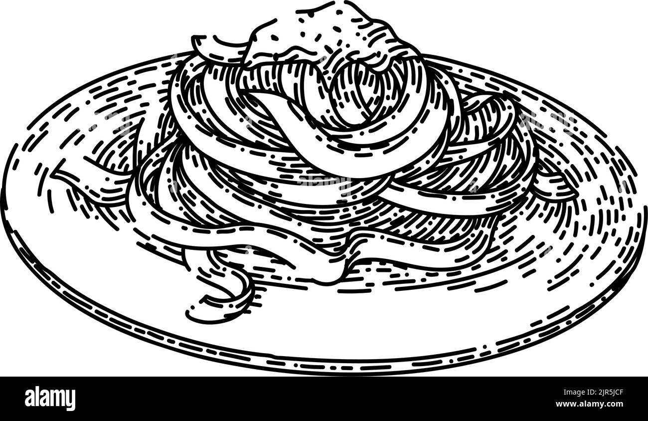 dibujo de pasta fettuccine vectorial dibujado a mano Imagen Vector de