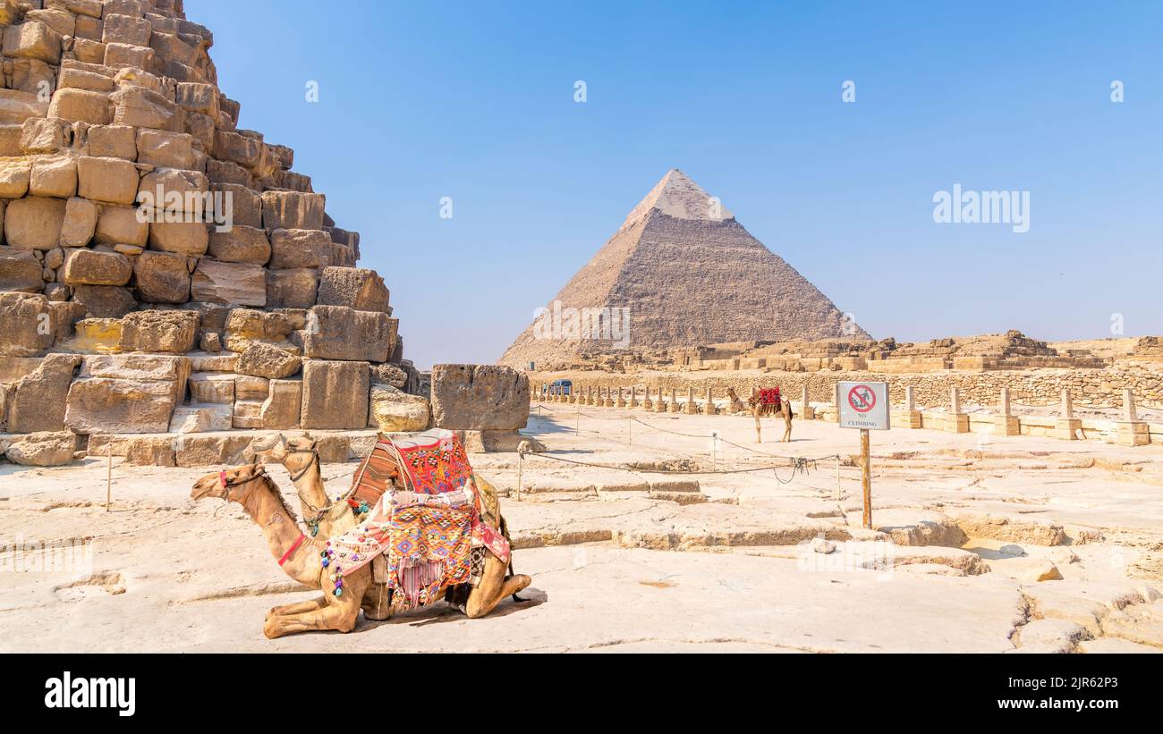 Una vista de las pirámides de Giza, Egipto Foto de stock